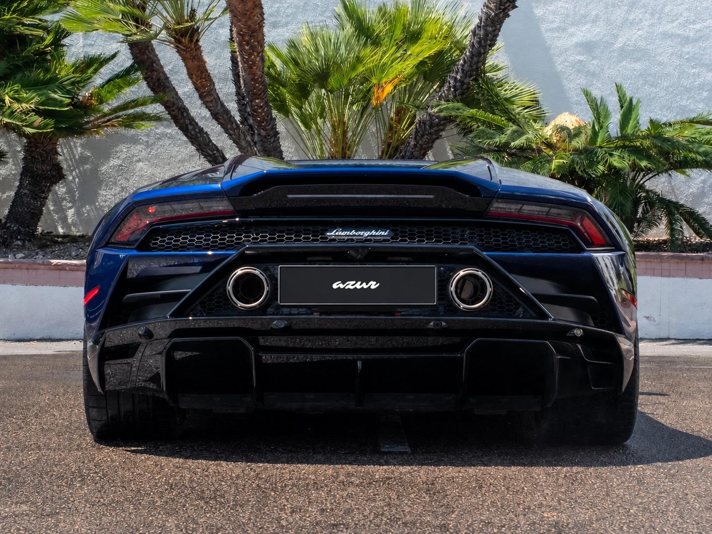 Lamborghini Huracán EVO Spyder bleue, vue arrière